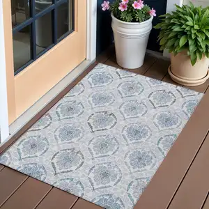 Photo of Gray And Denim Blue Medallion Washable Indoor Outdoor Area Rug