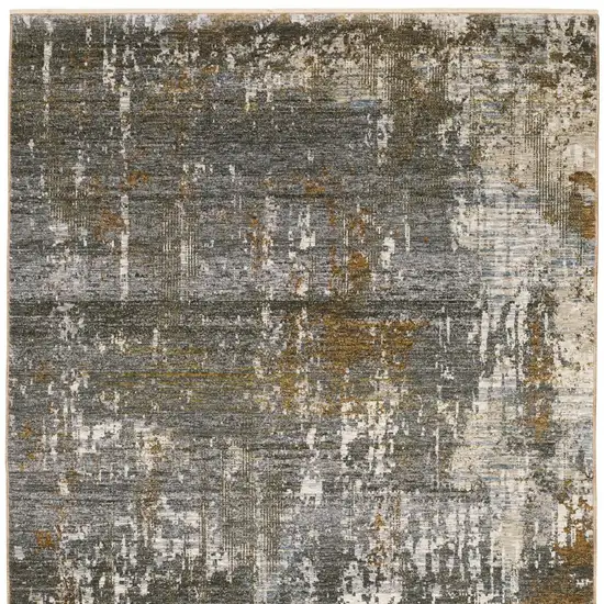 Gray And Gold Abstract Area Rug With Fringe Photo 5