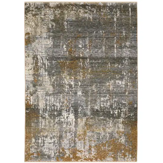 Gray And Gold Abstract Area Rug With Fringe Photo 5