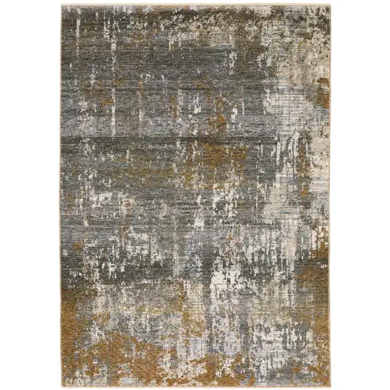 Gray And Gold Abstract Area Rug With Fringe Photo 2