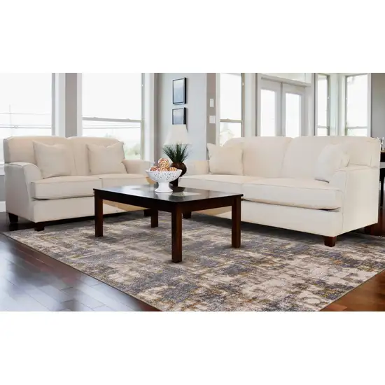 Gray And Gold Abstract Stain Resistant Area Rug Photo 4