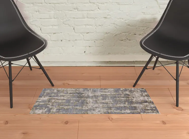 Gray And Gold Abstract Stain Resistant Area Rug Photo 2