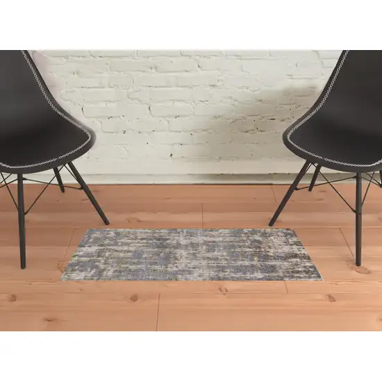 Gray And Gold Abstract Stain Resistant Area Rug Photo 2