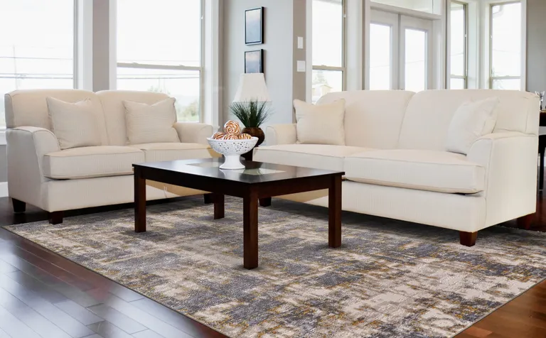 Gray And Gold Abstract Stain Resistant Area Rug Photo 4