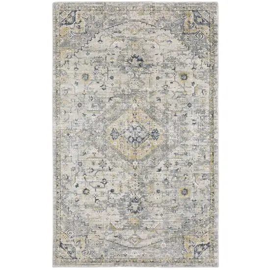 Gray And Gold Medallion Hand Tufted Area Rug Photo 2