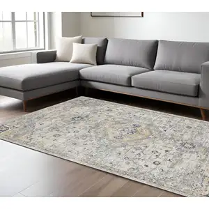 Photo of Gray And Gold Medallion Hand Tufted Area Rug