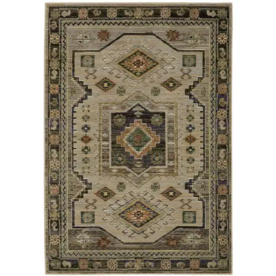 Gray And Green Tribal Area Rug Photo 1