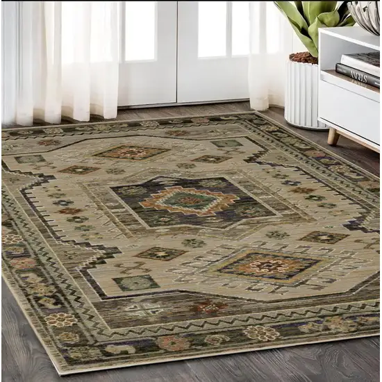 Gray And Green Tribal Area Rug Photo 1