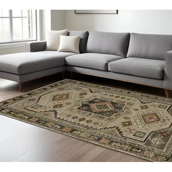 Gray And Green Tribal Area Rug Photo 1