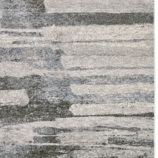 Gray And Ivory Abstract Area Rug With Fringe Photo 9