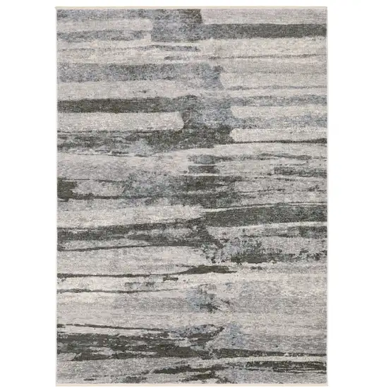 Gray And Ivory Abstract Area Rug With Fringe Photo 2