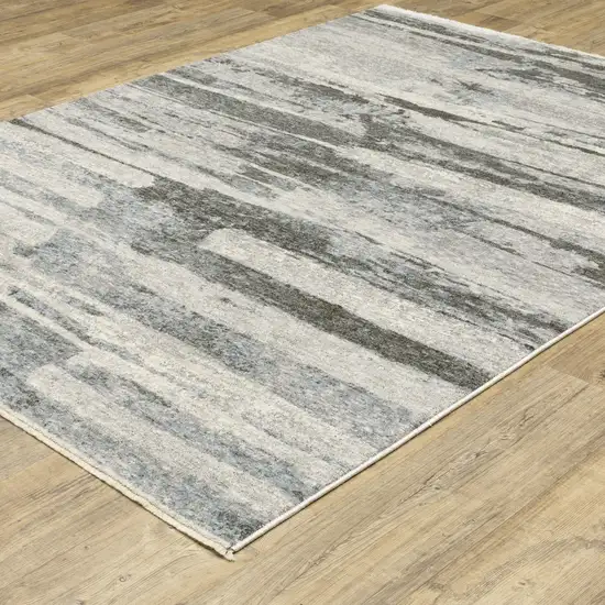 Gray And Ivory Abstract Area Rug With Fringe Photo 5