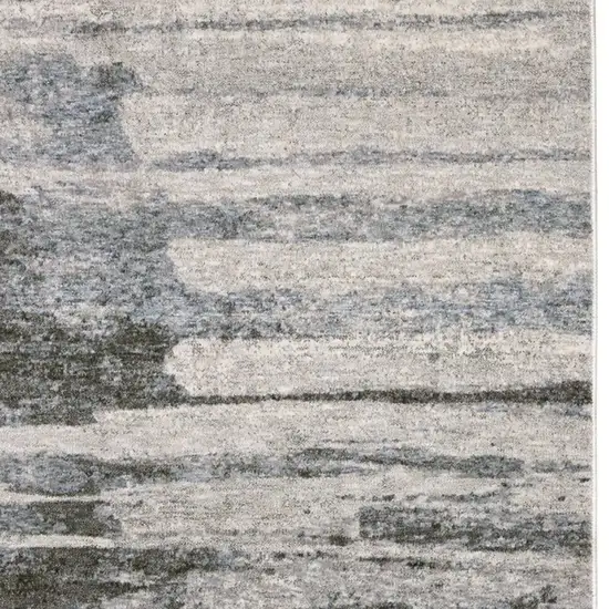 Gray And Ivory Abstract Area Rug With Fringe Photo 9