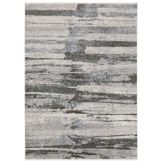 Gray And Ivory Abstract Area Rug With Fringe Photo 4