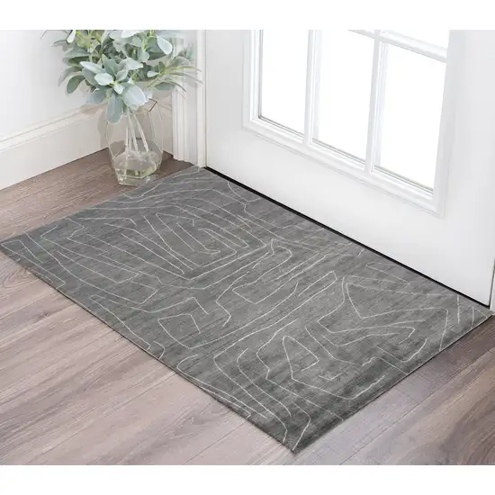 Gray and Ivory Abstract Hand Woven Area Rug Photo 1