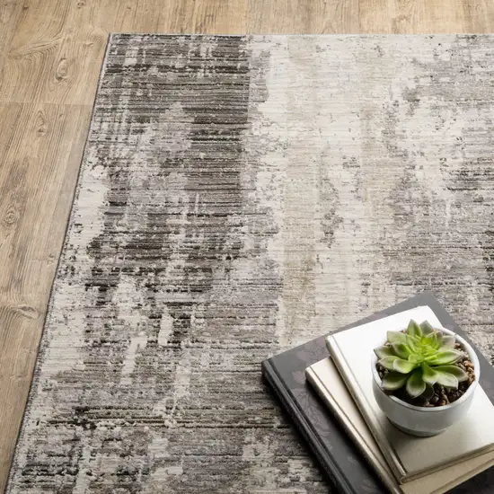 Gray And Ivory Abstract Power Loom Area Rug Photo 8