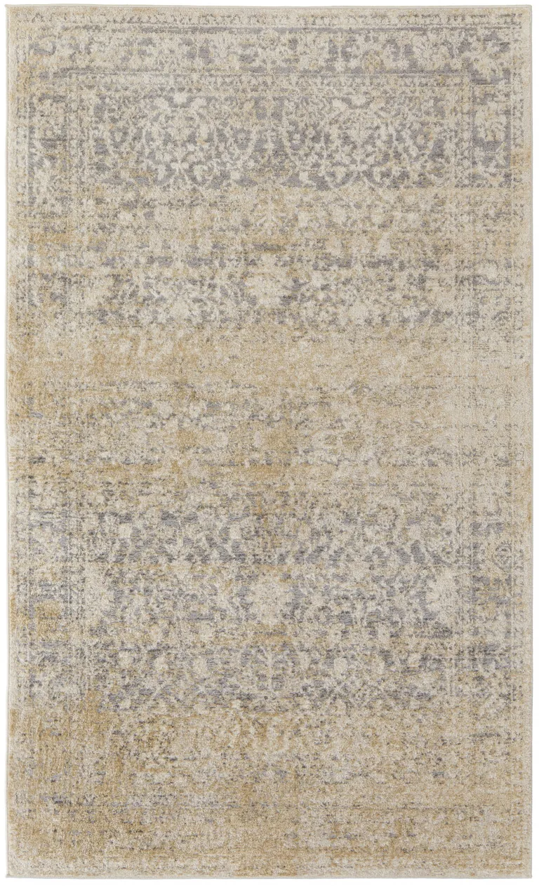 Gray And Ivory Abstract Power Loom Distressed Area Rug Photo 1