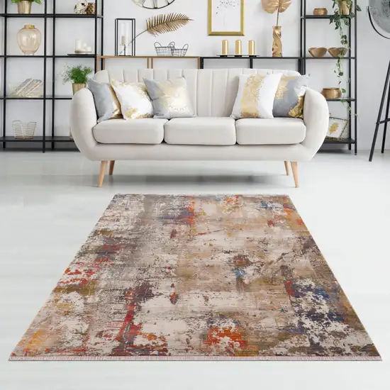 Gray And Ivory Abstract Power Loom Distressed Stain Resistant Area Rug Photo 8