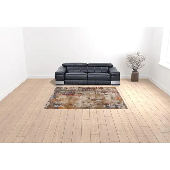 Gray And Ivory Abstract Power Loom Distressed Stain Resistant Area Rug Photo 2