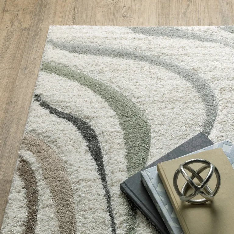 Gray And Ivory Abstract Power Loom Runner Rug Photo 3