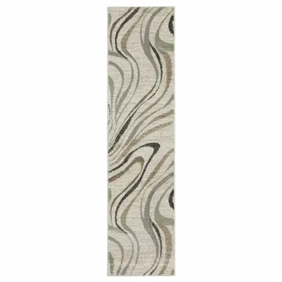 Gray And Ivory Abstract Power Loom Runner Rug Photo 1