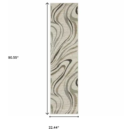 Gray And Ivory Abstract Power Loom Runner Rug Photo 7