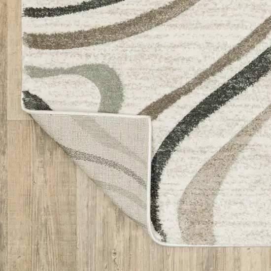 Gray And Ivory Abstract Power Loom Runner Rug Photo 4