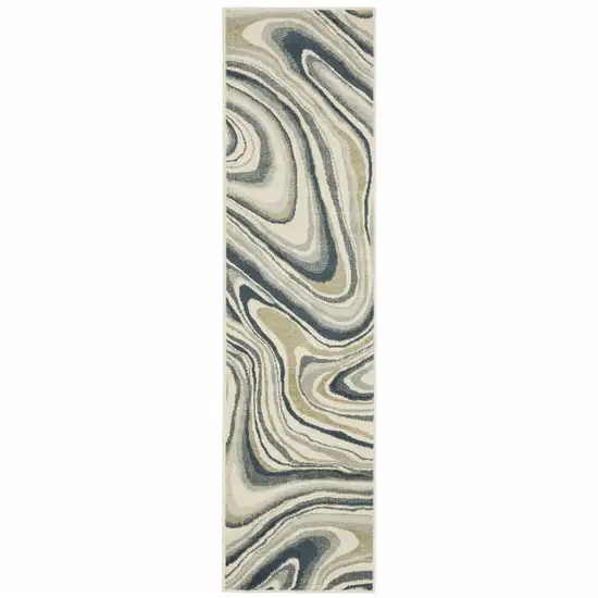 Gray And Ivory Abstract Power Loom Runner Rug Photo 1