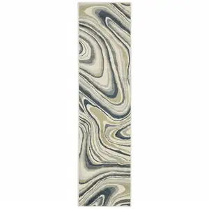 Photo of Gray And Ivory Abstract Power Loom Runner Rug