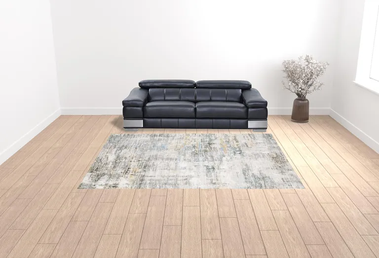 Gray And Ivory Abstract Power Loom Stain Resistant Area Rug Photo 2