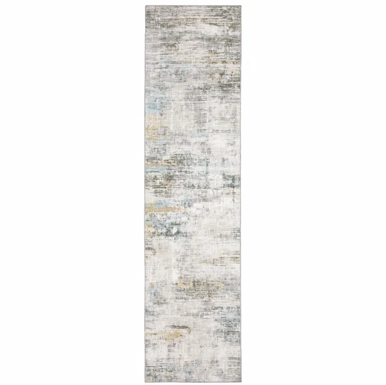 Gray And Ivory Abstract Power Loom Stain Resistant Runner Rug Photo 1