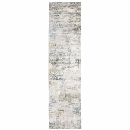 Gray And Ivory Abstract Power Loom Stain Resistant Runner Rug Photo 1