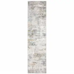 Photo of Gray And Ivory Abstract Power Loom Stain Resistant Runner Rug