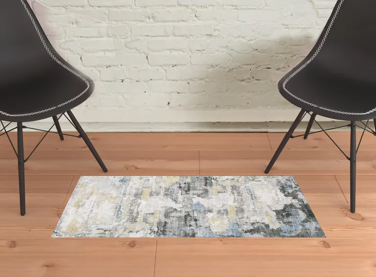 Gray And Ivory Abstract Printed Stain Resistant Non Skid Area Rug Photo 2