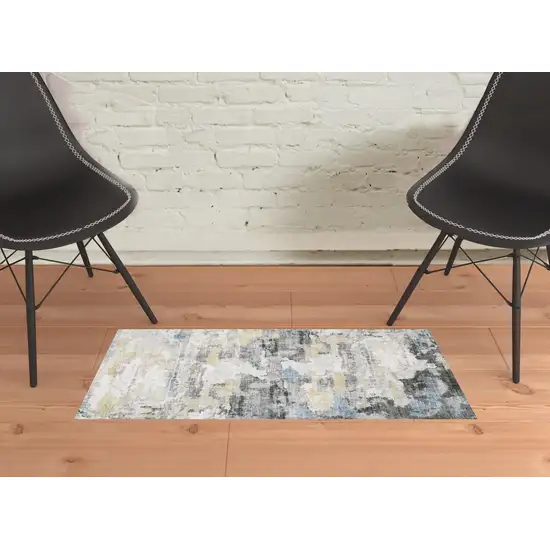 Gray And Ivory Abstract Printed Stain Resistant Non Skid Area Rug Photo 2