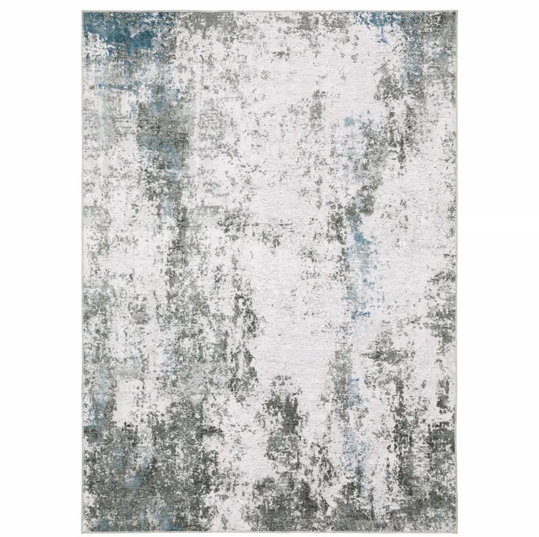 Gray And Ivory Abstract Printed Stain Resistant Non Skid Area Rug Photo 2