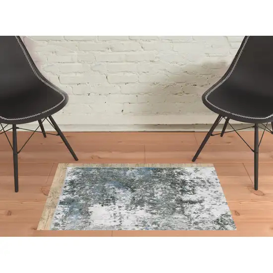 Gray And Ivory Abstract Printed Stain Resistant Non Skid Area Rug Photo 3