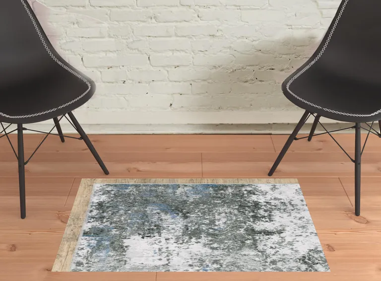 Gray And Ivory Abstract Printed Stain Resistant Non Skid Area Rug Photo 3