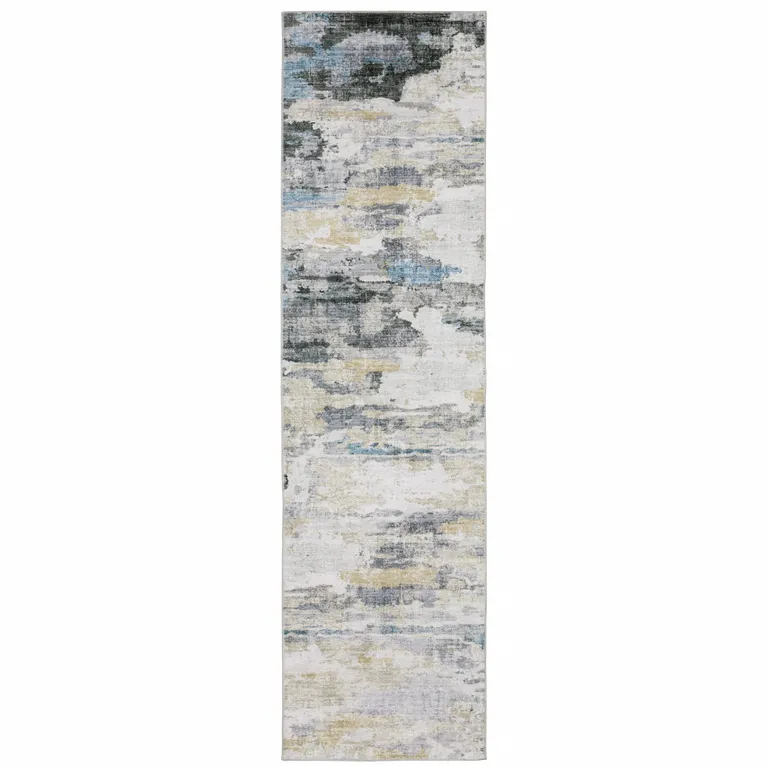 Gray And Ivory Abstract Printed Stain Resistant Non Skid Runner Rug Photo 1