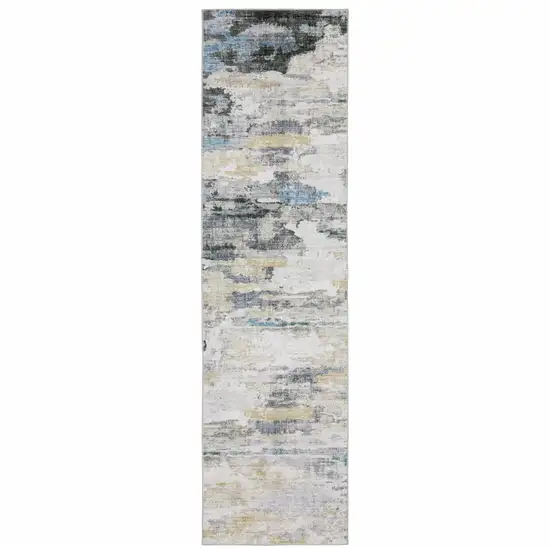 Gray And Ivory Abstract Printed Stain Resistant Non Skid Runner Rug Photo 1