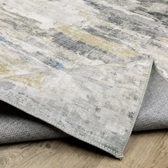 Gray And Ivory Abstract Printed Stain Resistant Non Skid Runner Rug Photo 9