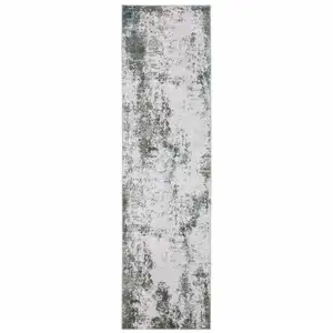 Photo of Gray And Ivory Abstract Printed Stain Resistant Non Skid Runner Rug