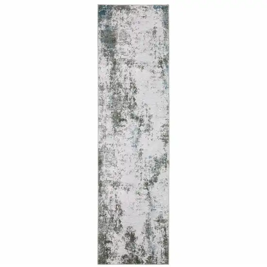 Gray And Ivory Abstract Printed Stain Resistant Non Skid Runner Rug Photo 1