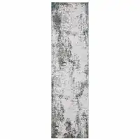 Photo of Gray And Ivory Abstract Printed Stain Resistant Non Skid Runner Rug