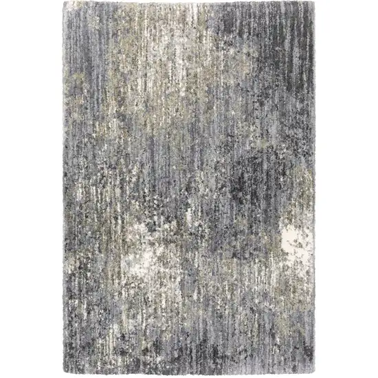 Gray And Ivory Abstract Shag Area Rug Photo 2