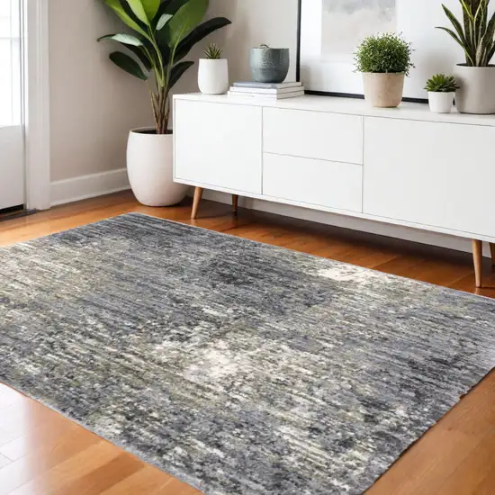 Gray And Ivory Abstract Shag Area Rug Photo 1