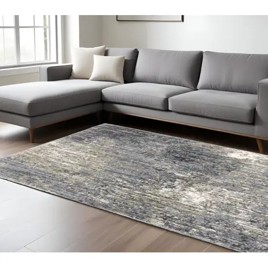 Gray And Ivory Abstract Shag Area Rug Photo 1