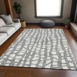 Photo of Gray And Ivory Abstract Washable Indoor Outdoor Area Rug