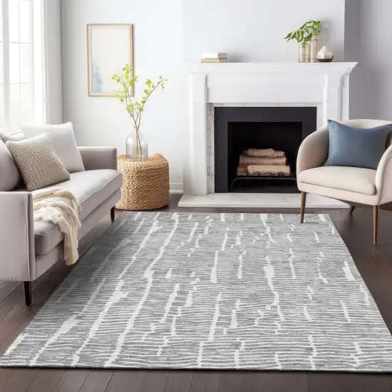 Gray And Ivory Abstract Washable Indoor Outdoor Area Rug Photo 9