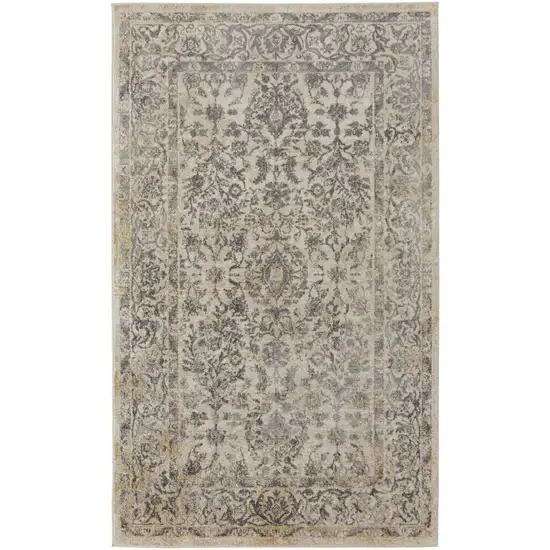 Gray And Ivory Floral Power Loom Distressed Area Rug Photo 1